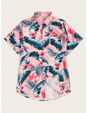 Men Tropical & Floral Print Hawaiian Shirt