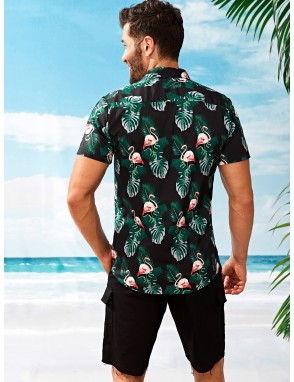 Men Tropical & Flamingo Print Shirt
