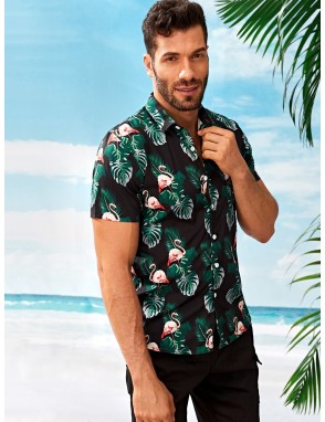 Men Tropical & Flamingo Print Shirt