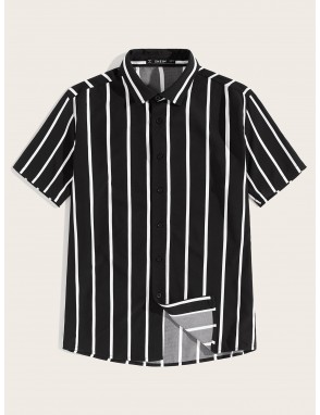 Men Button Front Striped Shirt