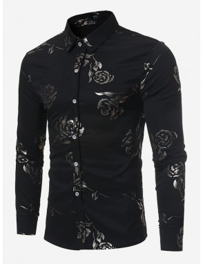 Men Random Rose Print Button Cuff Shirt