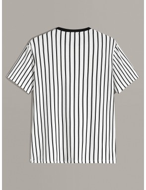 Men Vertical Striped & Letter Graphic Tee