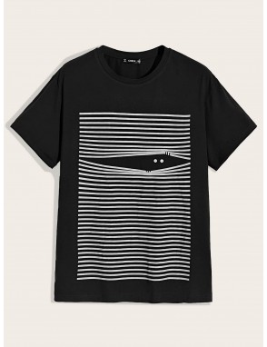 Men Striped and Graphic Print Top