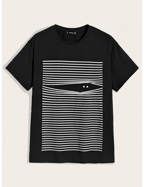 Men Striped and Graphic Print Top