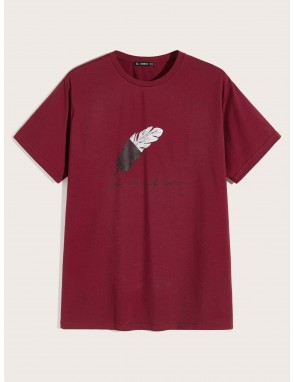 Men Feather and Letter Graphic Tee
