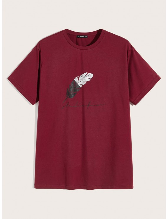 Men Feather and Letter Graphic Tee