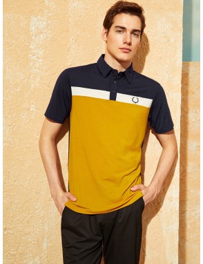 Men Embroidery Detail Colorblock Polo Shirt
