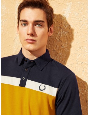 Men Embroidery Detail Colorblock Polo Shirt