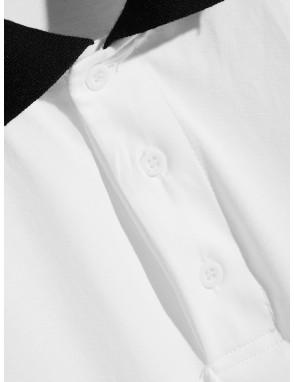 Men Botanical Raglan Sleeve Buttoned Polo Shirt