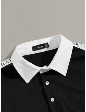 Men Contrast Collar Letter Tape Detail Polo Shirt