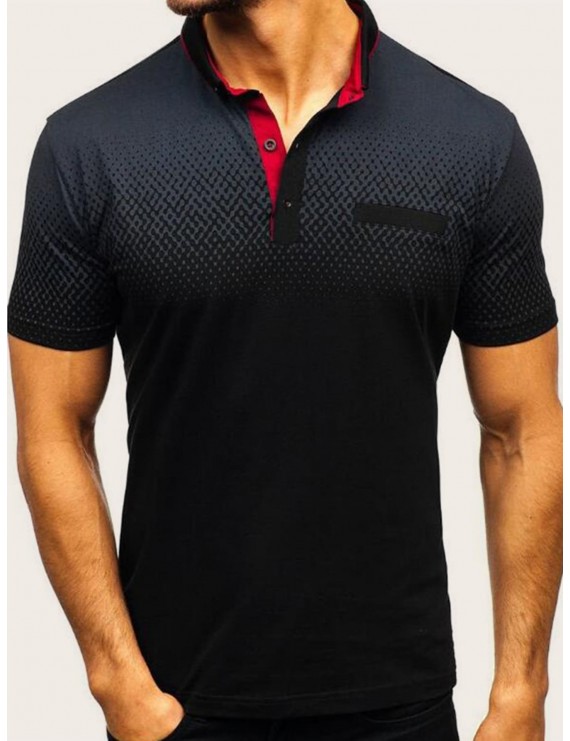 Men Contrast Collar Ombre Polo Shirt
