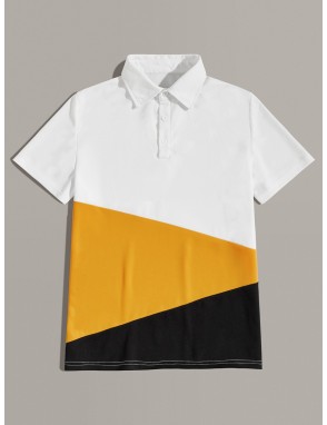 Men Cut And Sew Panel Polo Shirt