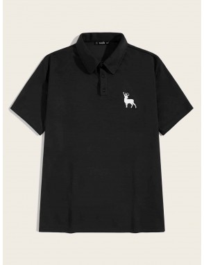 Men Deer Print Polo Shirt