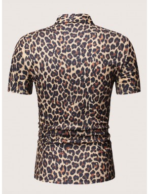 Men Leopard Print Polo Shirt