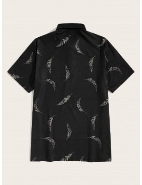 Men Feather Print Polo Shirt