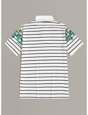 Men Botanical and Striped Polo Shirt