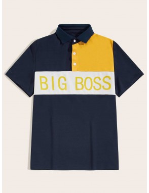 Men Cut And Sew Letter Print Polo Shirt