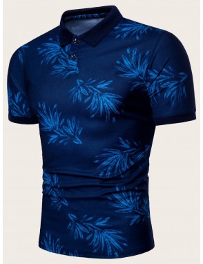 Men Leaf Print Polo Shirt