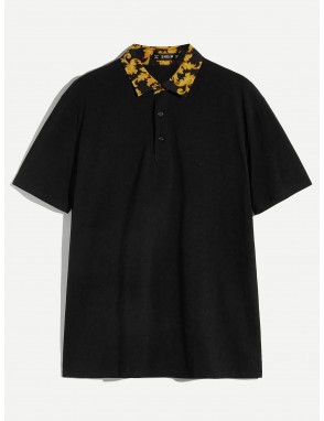 Men Retro Print Collar Polo Shirt