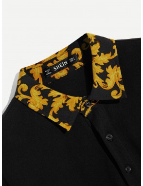 Men Retro Print Collar Polo Shirt