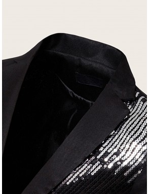 Men Sequin Panel Single Button Tailored Blazer