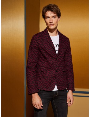 Men Single Breasted Leopard Print Blazer