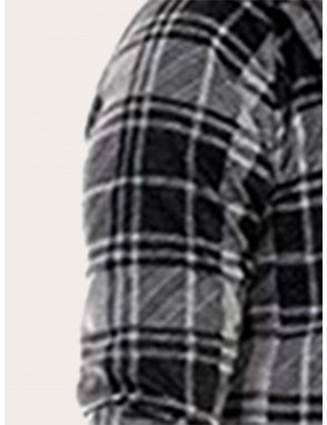 Men Tartan Print Asymmetrical Hem Hooded Outerwear