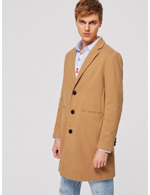 Men Notched Collar Single Breasted Coat