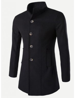 Men Single Breasted Solid Coat