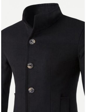 Men Single Breasted Solid Coat