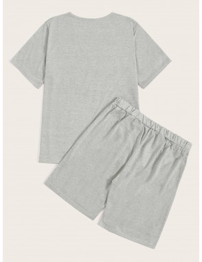 Men Sunglass & Letter Graphic Pajama Set