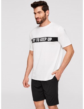 Men Slogan Graphic Pajama Set