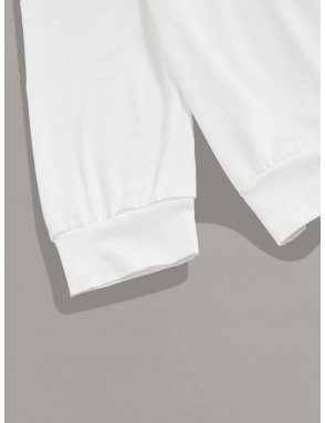 Men Letter Print Sweatshirt & Pants PJ Sets