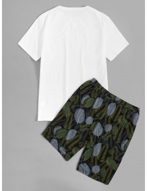 Men Single Pocket Top & Tropical Shorts PJ Set