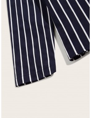 Men Striped Shirt & Pants PJ Set
