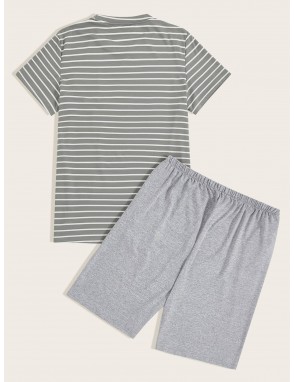 Men Stripe Tee & Shorts PJ Sets