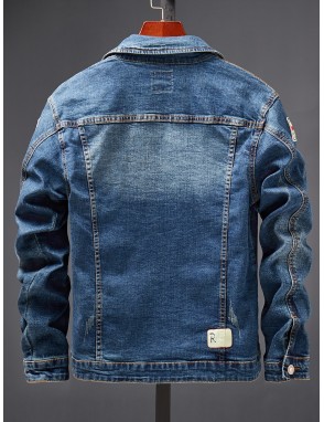 Men Patched & Ripped Detail Wash Denim Jackets