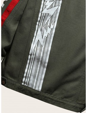 Men Letter Graphic Contrast Ribbon Denim Trucker Jacket