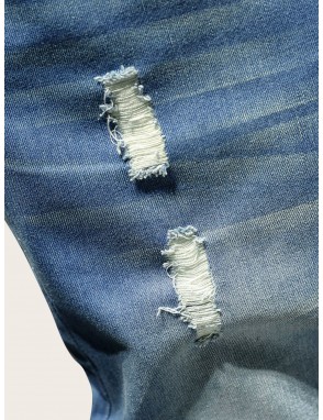 Men Button Waist Ripped Denim Shorts