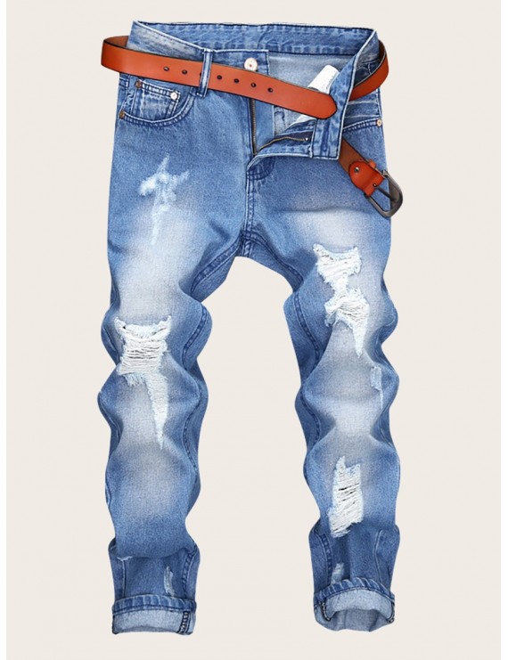 Men Solid Ripped Washed Jeans