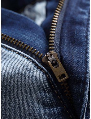 Men Pocket Zip Waist Washed Jeans Without Belt
