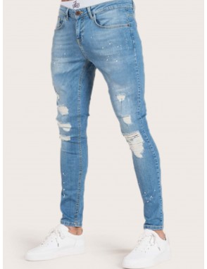 Men Ink Point Print Ripped Carrot Jeans