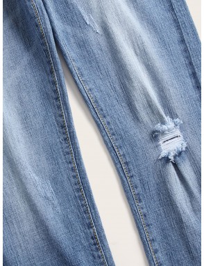 Men Pocket Zip Ripped Washed Jeans