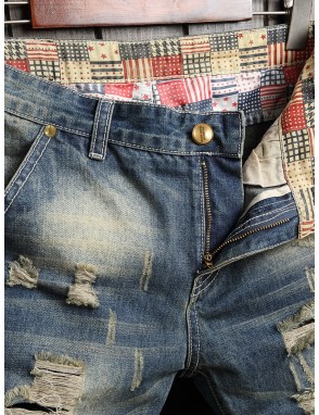 Men Pocket Zip Waist Washed Jeans