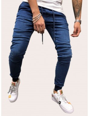 Men Solid Drawstring Waist Jeans