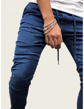 Men Solid Drawstring Waist Jeans