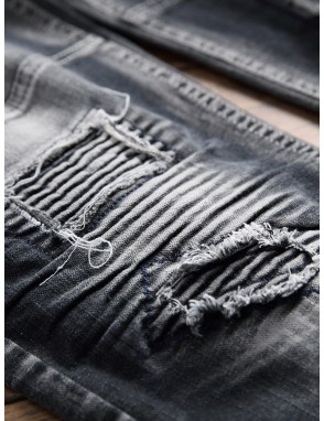 Men Ripped & Shirred Detail Jeans