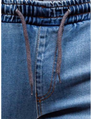 Men Washed Zipper Detail Drawstring Waist Jeans