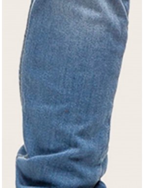 Men Washed Zipper Detail Drawstring Waist Jeans