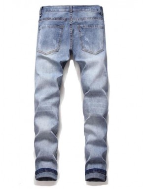 Men Letter Patched Ripped Jeans
